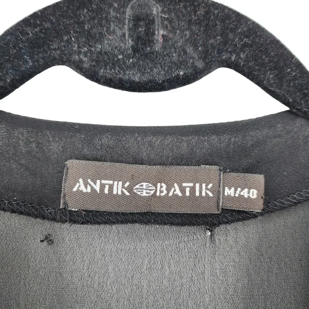Antik Batik Black Chiffon Beaded V-Neck Long Sleeve Bohemian Blouse Size Medium